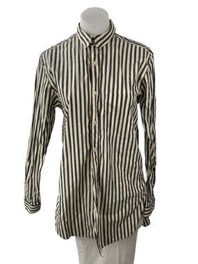 Le31 Simons Women's Black Beige Striped Long Sleeve Button Down Shirt Top Size M
